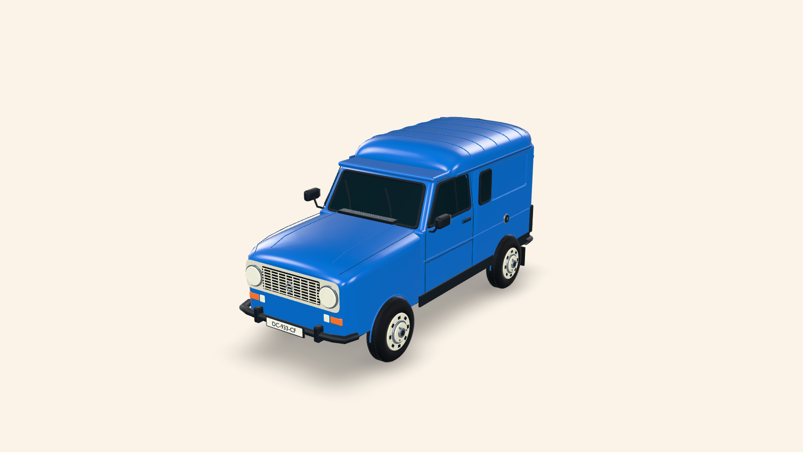 Notre Renault 4 fourgonnette bleue, représentée en 3D.